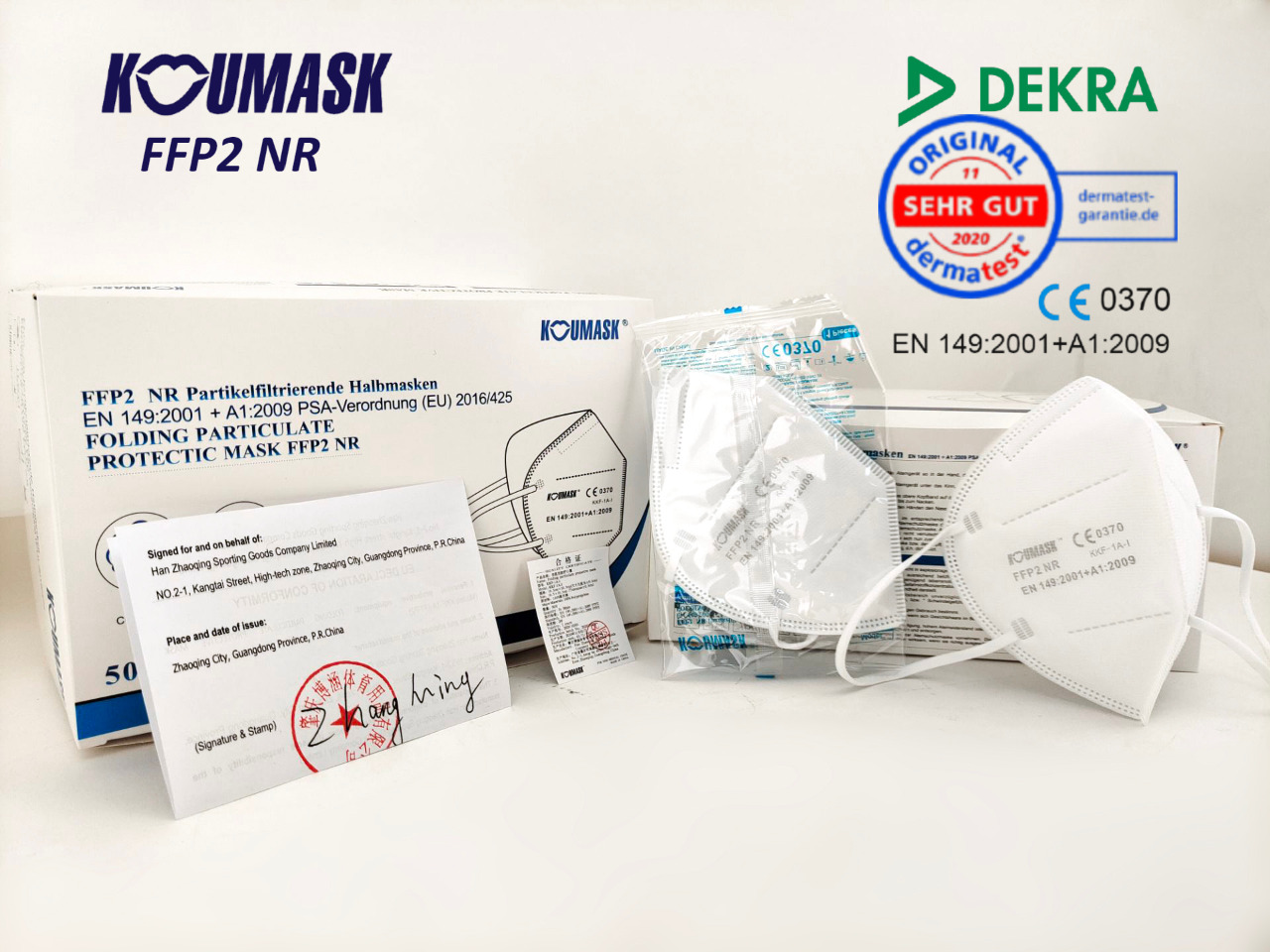 FFP2 Maske "Koumask" (EINZELN VERPACKT) Dekra + CE-Kennzeichnung KOSTENLOSES MUSTER