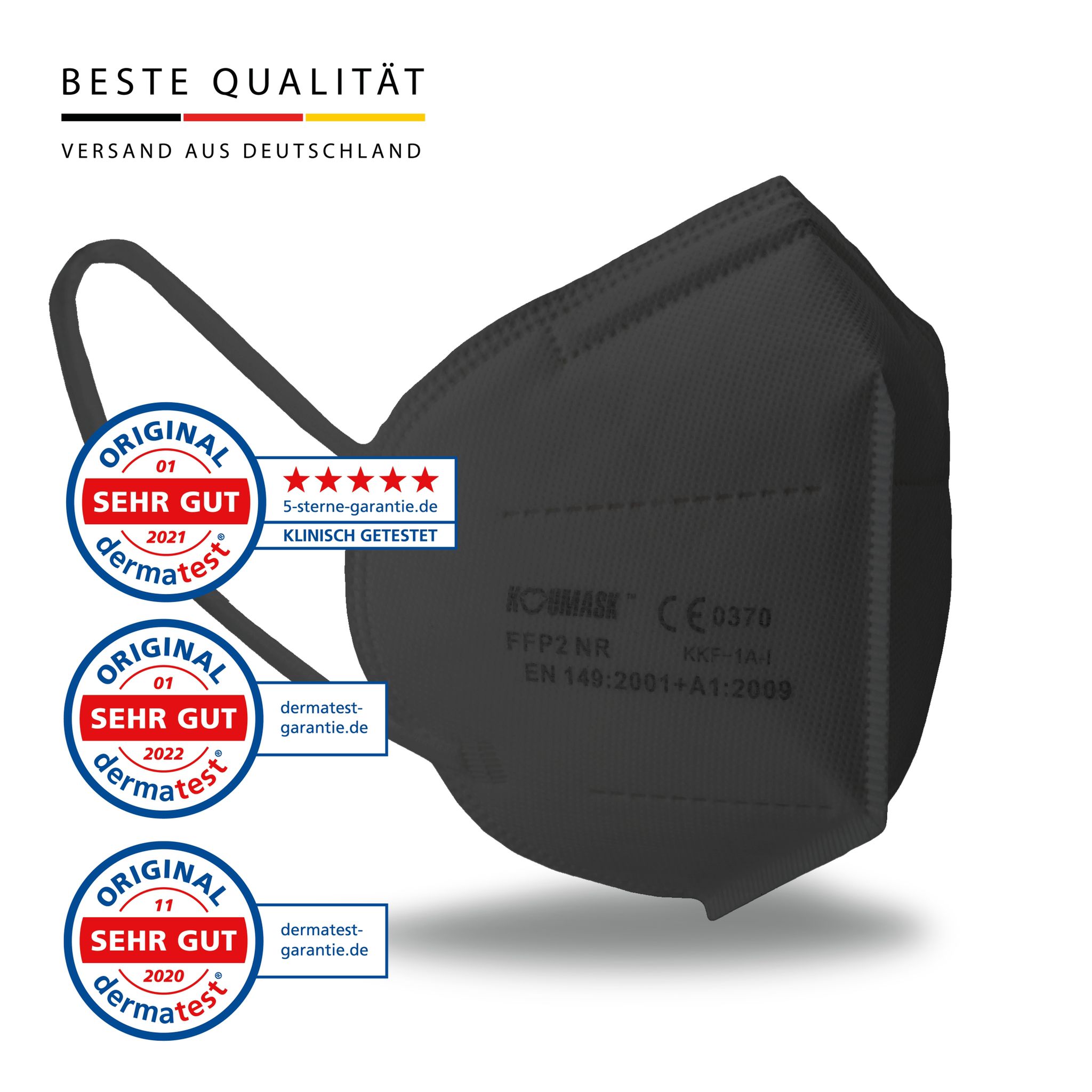FFP2 Maske "Koumask" Dunkelgrau 08.2027 Herstellergarantie