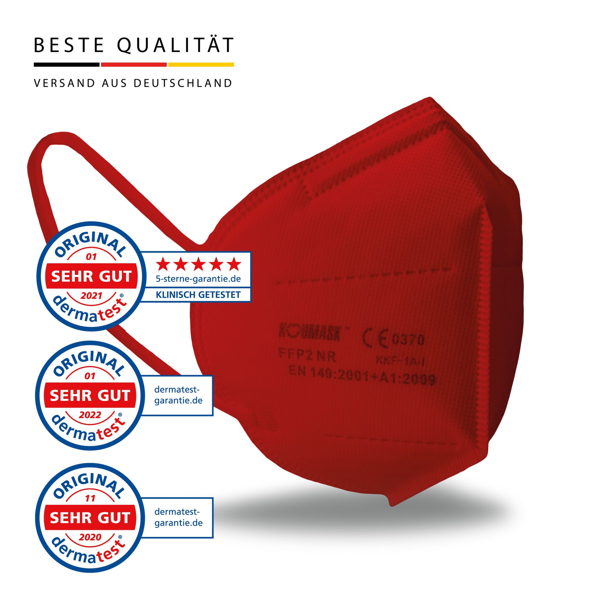 FFP2 Maske "Koumask" Rot 08.2027 Herstellergarantie