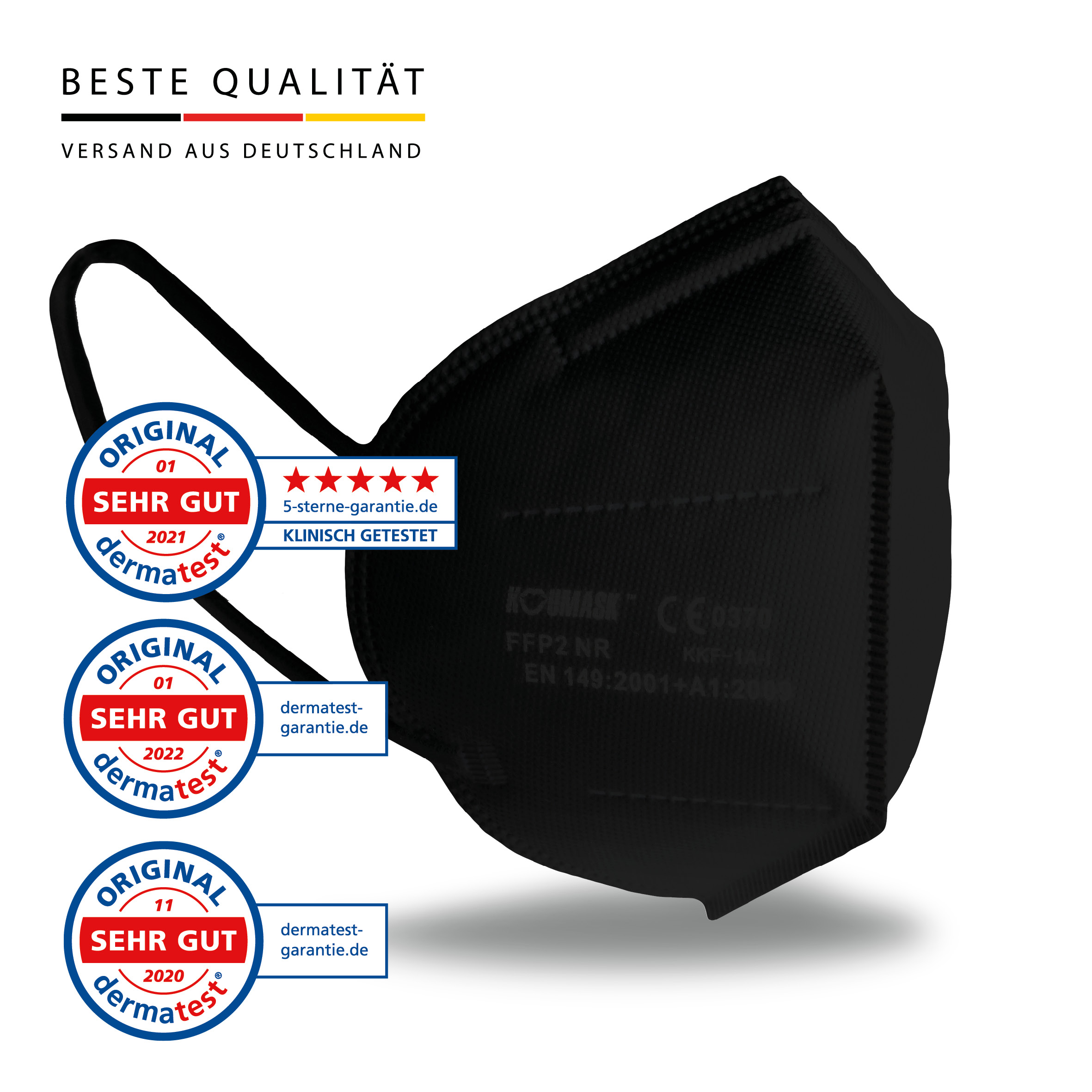 FFP2 Maske "Koumask" Schwarz 08.2027 Herstellergarantie