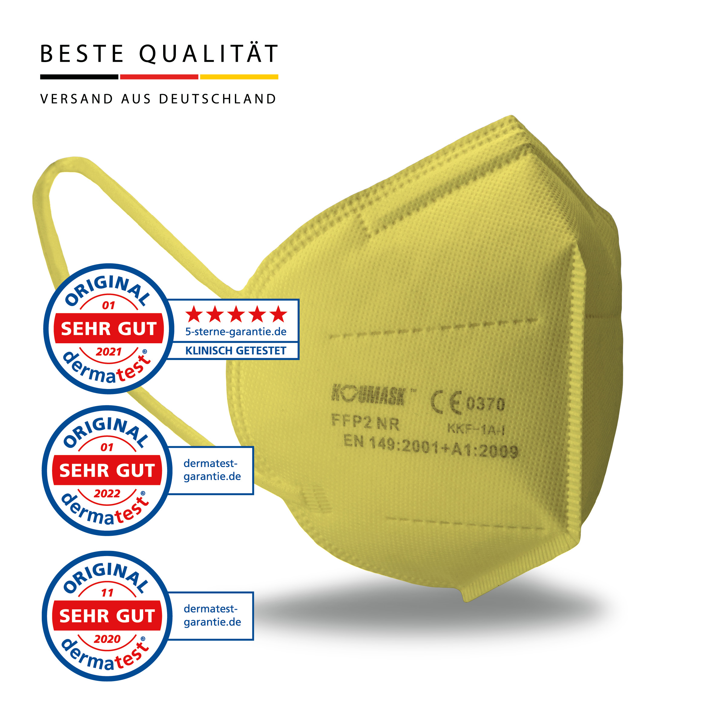 FFP2 Maske "Koumask" Gelb 08.2027 Herstellergarantie