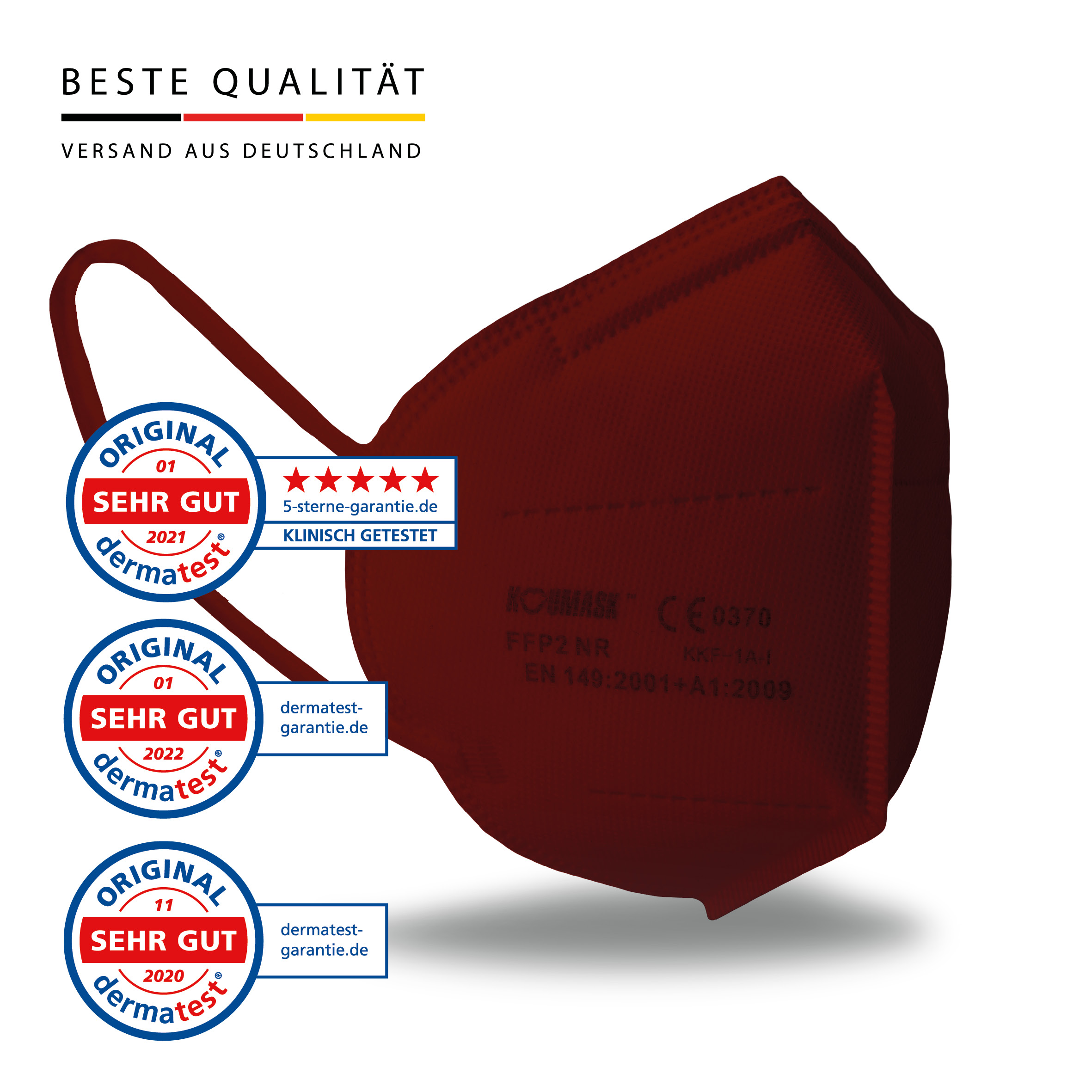 FFP2 Maske "Koumask" Bordeaux 08.2027 Herstellergarantie