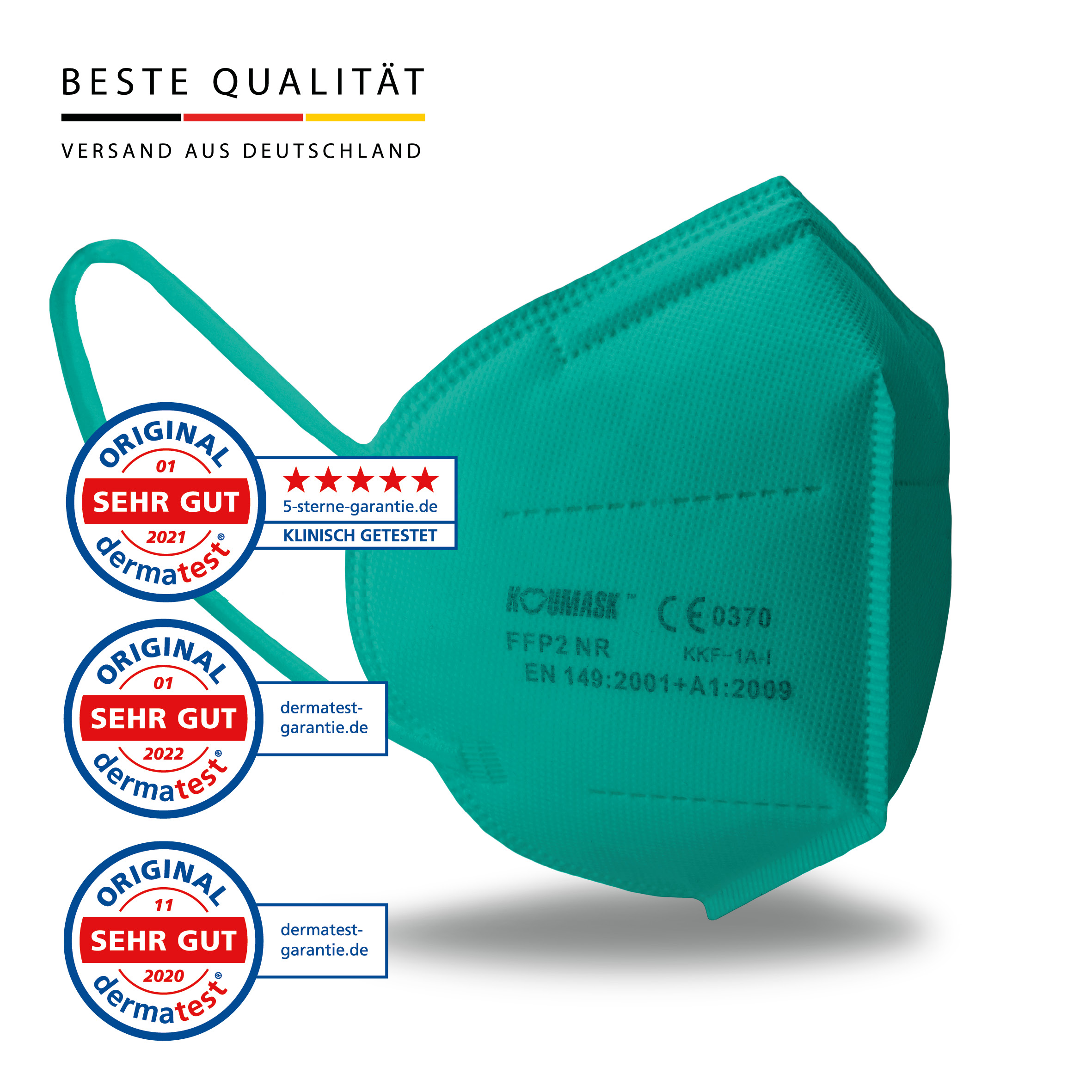 FFP2 Maske "Koumask" Türkise 08.2027 Herstellergarantie