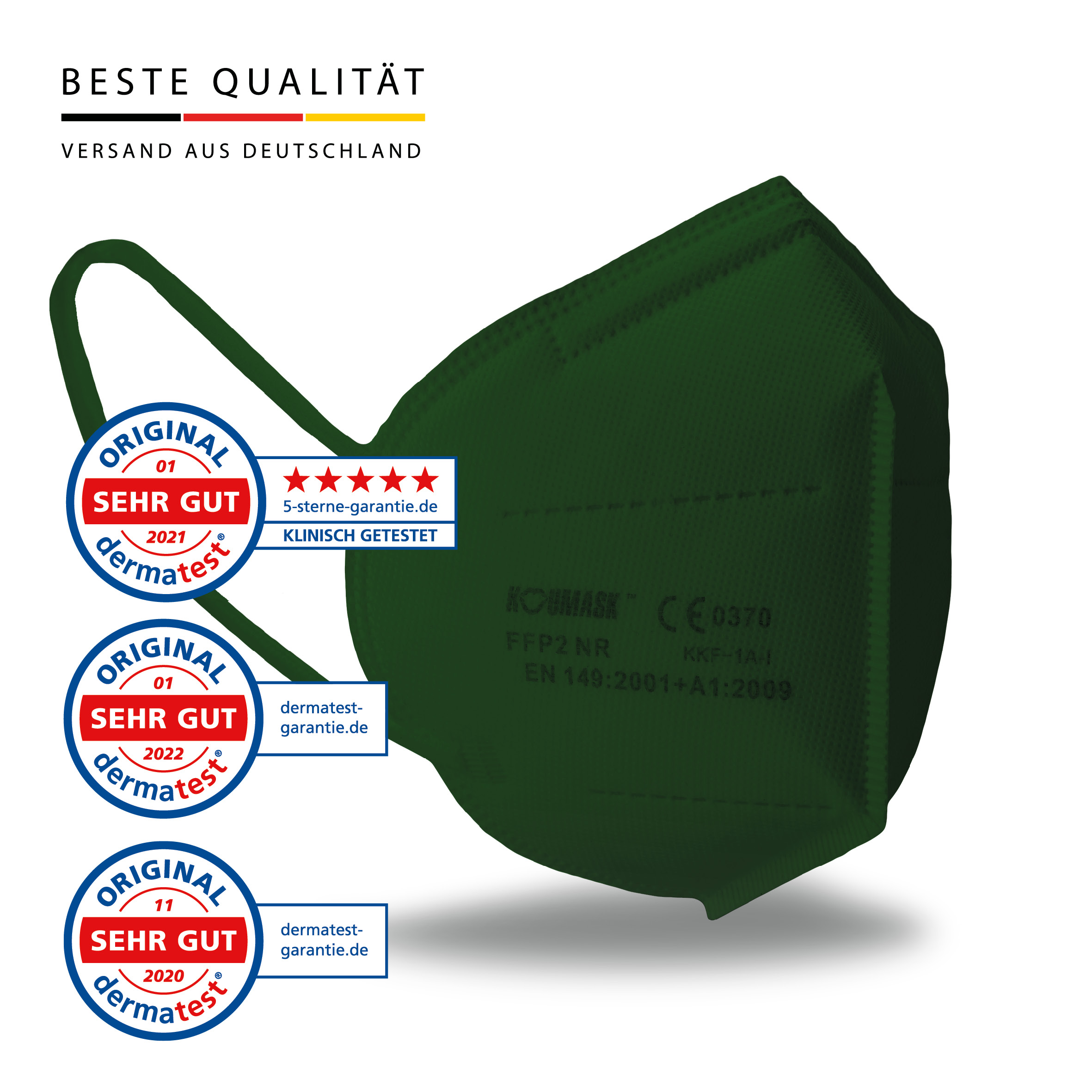 FFP2 Maske "Koumask" Dunkelgrün 08.2027 Herstellergarantie
