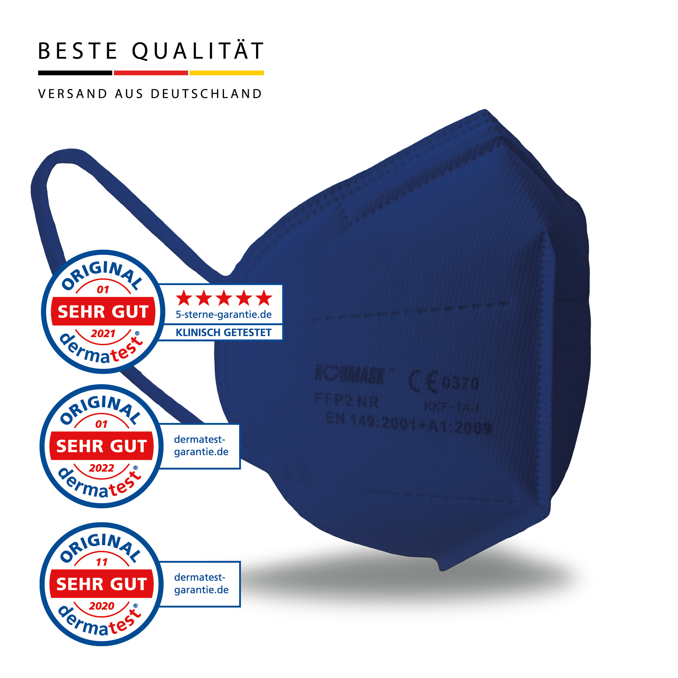 FFP2 Maske "Koumask" Dunkelblau 08.2027 Herstellergarantie